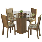 Conjunto Sala de Jantar Madesa Débora Mesa Tampo de Vidro Redondo 4 Cadeiras Rustic/Hibiscos