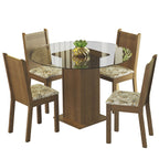 Conjunto Sala de Jantar Madesa Débora Mesa Tampo de Vidro Redondo 4 Cadeiras Rustic/Lírio Bege