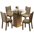 Conjunto Sala de Jantar Madesa Nanda Mesa Tampo Vidro Redondo 4 Cadeiras Rustic/Crema/Bege Marrom