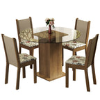 Conjunto Sala de Jantar Madesa Nanda Mesa Tampo Vidro Redondo 4 Cadeiras Rustic/Crema/Hibiscos