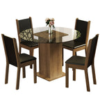 Conjunto Sala de Jantar Madesa Nanda Mesa Tampo de Vidro Redondo 4 Cadeiras Rustic/Preto