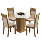 Conjunto Sala de Jantar Madesa Beta Mesa Tampo de Vidro Redondo 4 Cadeiras Rustic/Crema/Bege