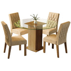 Conjunto Sala de Jantar Madesa Iris Mesa Tampo de Vidro Redondo com 4 Cadeiras Rustic/Imperial