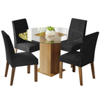 Conjunto Sala de Jantar Mesa Tampo de Vidro Redondo 4 Cadeiras Rustic/Oxford Mile Madesa
