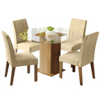 Conjunto Sala de Jantar Mesa Tampo de Vidro Redondo 4 Cadeiras Rustic/Imperial Mile Madesa
