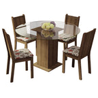 Conjunto Sala de Jantar Madesa Paula Mesa Tampo de Vidro Redondo 4 Cadeiras Rustic/Hibiscos