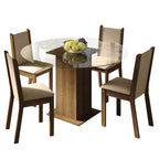 Conjunto Sala de Jantar Madesa Madu Mesa Tampo de Vidro Redondo 4 Cadeiras Rustic/Crema/Bege