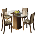 Conjunto Sala de Jantar Madesa Madu Mesa Tampo de Vidro Redondo 4 Cadeiras Rustic/Crema/Bege Marrom