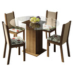 Conjunto Sala de Jantar Madesa Madu Mesa Tampo de Vidro Redondo 4 Cadeiras Rustic/Crema/Hibiscos