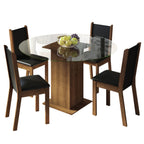 Conjunto Sala de Jantar Madesa Madu Mesa Tampo de Vidro Redondo 4 Cadeiras Rustic/Preto/Preto