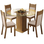 Conjunto Sala de Jantar Madesa Ana Mesa Tampo de Vidro Redondo 4 Cadeiras Rustic/Crema/Bege