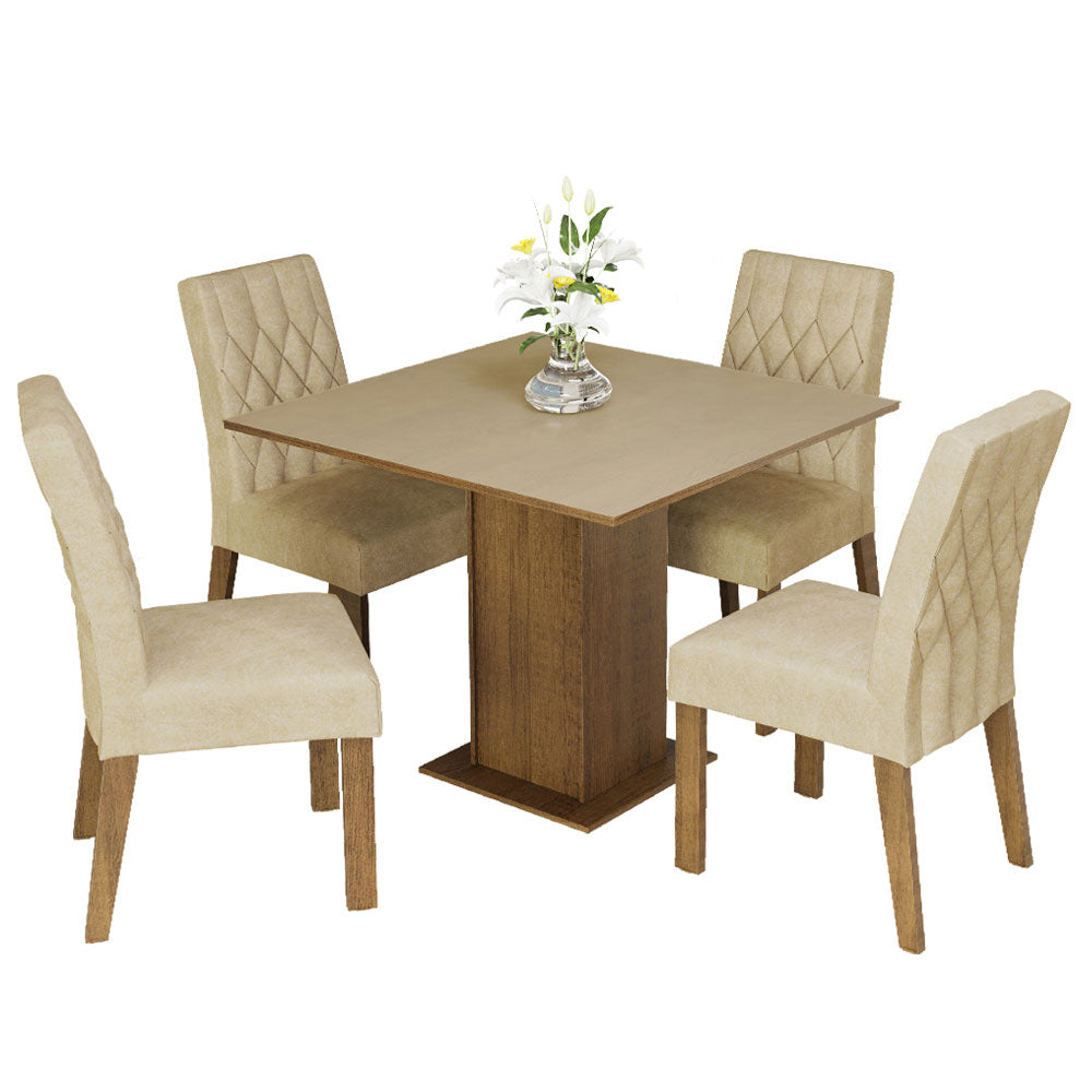 Conjunto Sala de Jantar Madesa Rejane Mesa Tampo de Madeira 4 Cadeiras Rustic/Crema/Imperial