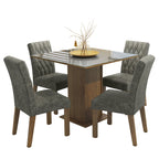 Conjunto Sala de Jantar Mesa Tampo de Vidro 4 Cadeiras Rustic/Cinza/Silver Anaju Madesa
