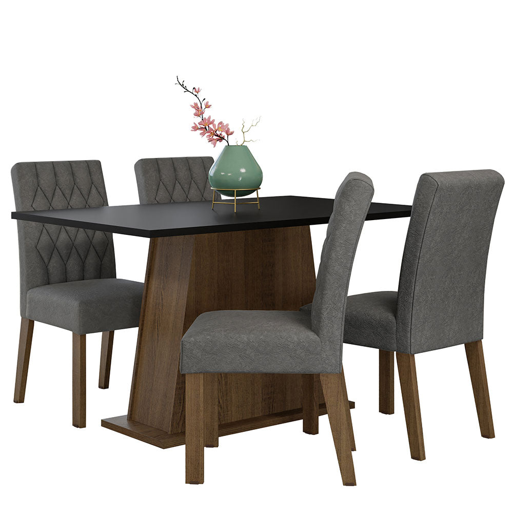 Conjunto Sala de Jantar Mesa Tampo de Madeira 4 Cadeiras Rustic/Preto/Silver Fiona Madesa