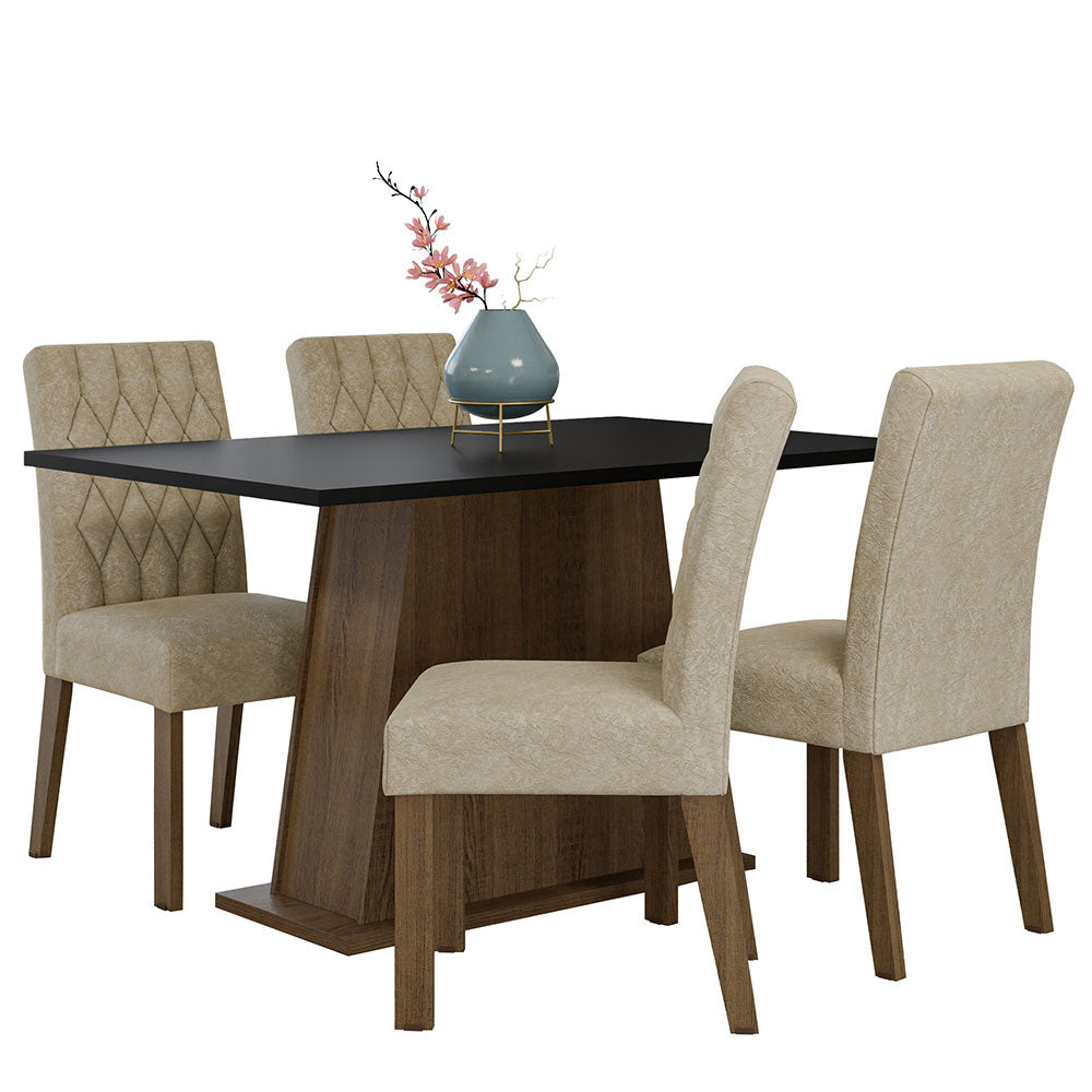 Conjunto Sala de Jantar Mesa Tampo de Madeira 4 Cadeiras Rustic/Preto/Imperial Fiona Madesa