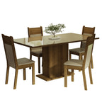 Conjunto Sala de Jantar Mesa Tampo de Vidro 4 Cadeiras Crema/Rustic/Bege Greta Madesa