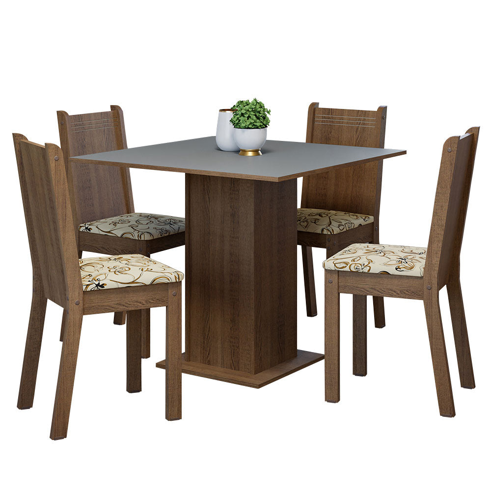 Conjunto Sala de Jantar Mesa Tampo de Madeira 4 Cadeiras Rustic/Cinza/Lírio Bege Samara Madesa