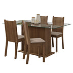 Conjunto Sala de Jantar Mesa Tampo de Vidro 4 Cadeiras Rustic/Sintético Bege Espanha Madesa