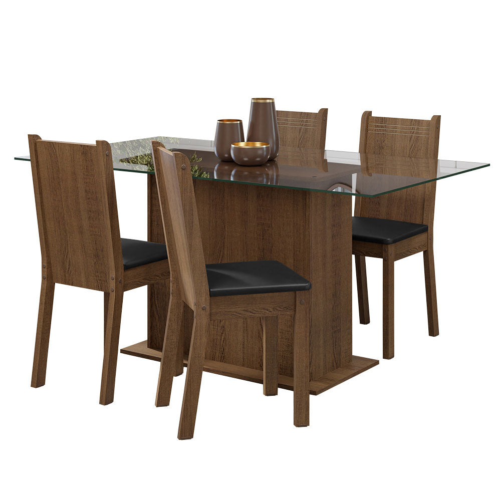 Conjunto Sala de Jantar Mesa Tampo de Vidro 4 Cadeiras Rustic/Preto Espanha Madesa
