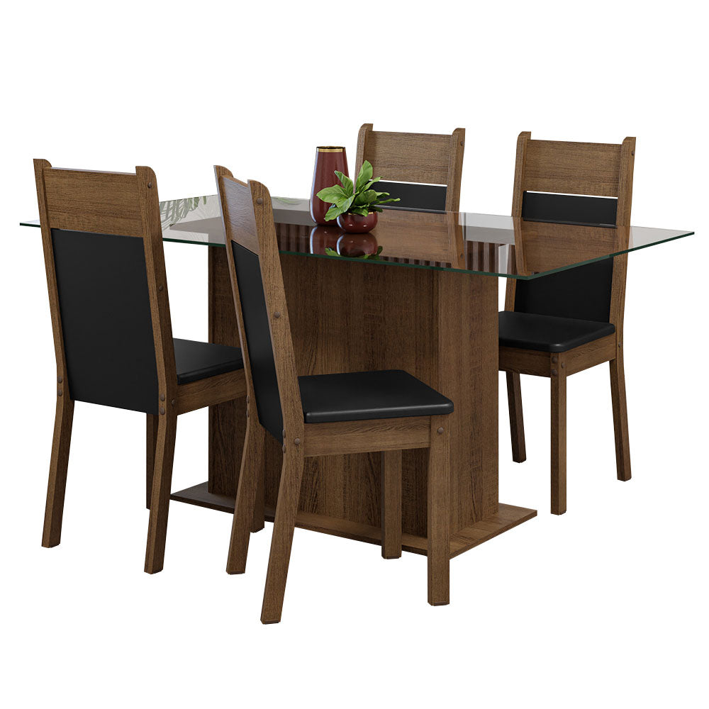 Conjunto Sala de Jantar Mesa Tampo de Vidro 4 Cadeiras Rustic/Preto Savana Madesa