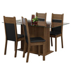 Conjunto Sala de Jantar Mesa Tampo de Vidro 4 Cadeiras Rustic/Preto Savana Madesa