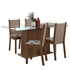 Conjunto Sala de Jantar Mesa Tampo de Vidro 4 Cadeiras Rustic/Crema/Floral Hibiscos Yara Madesa
