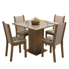 Conjunto Sala de Jantar Mesa Tampo de Vidro 4 Cadeiras Rustic/Crema/Hibiscos Tifani Madesa