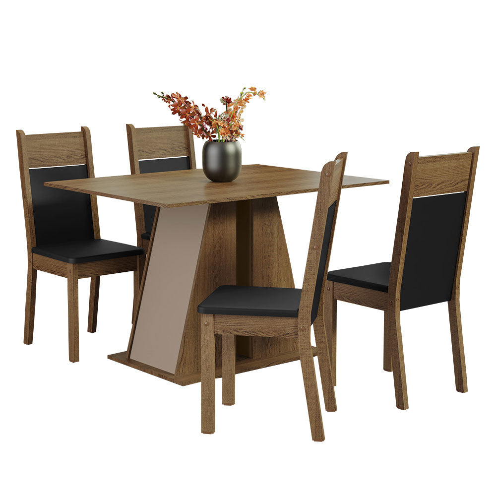 Conjunto Sala de Jantar Mesa Tampo de Madeira 4 Cadeiras Rustic/Crema/Preto Angel Madesa