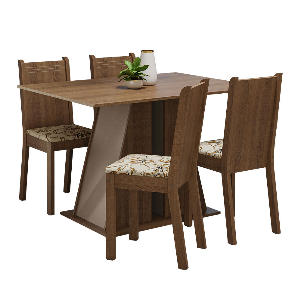 Conjunto Sala de Jantar Mesa Tampo de Madeira 4 Cadeiras Rustic/Crema/Lírio Bege Marilyn Madesa