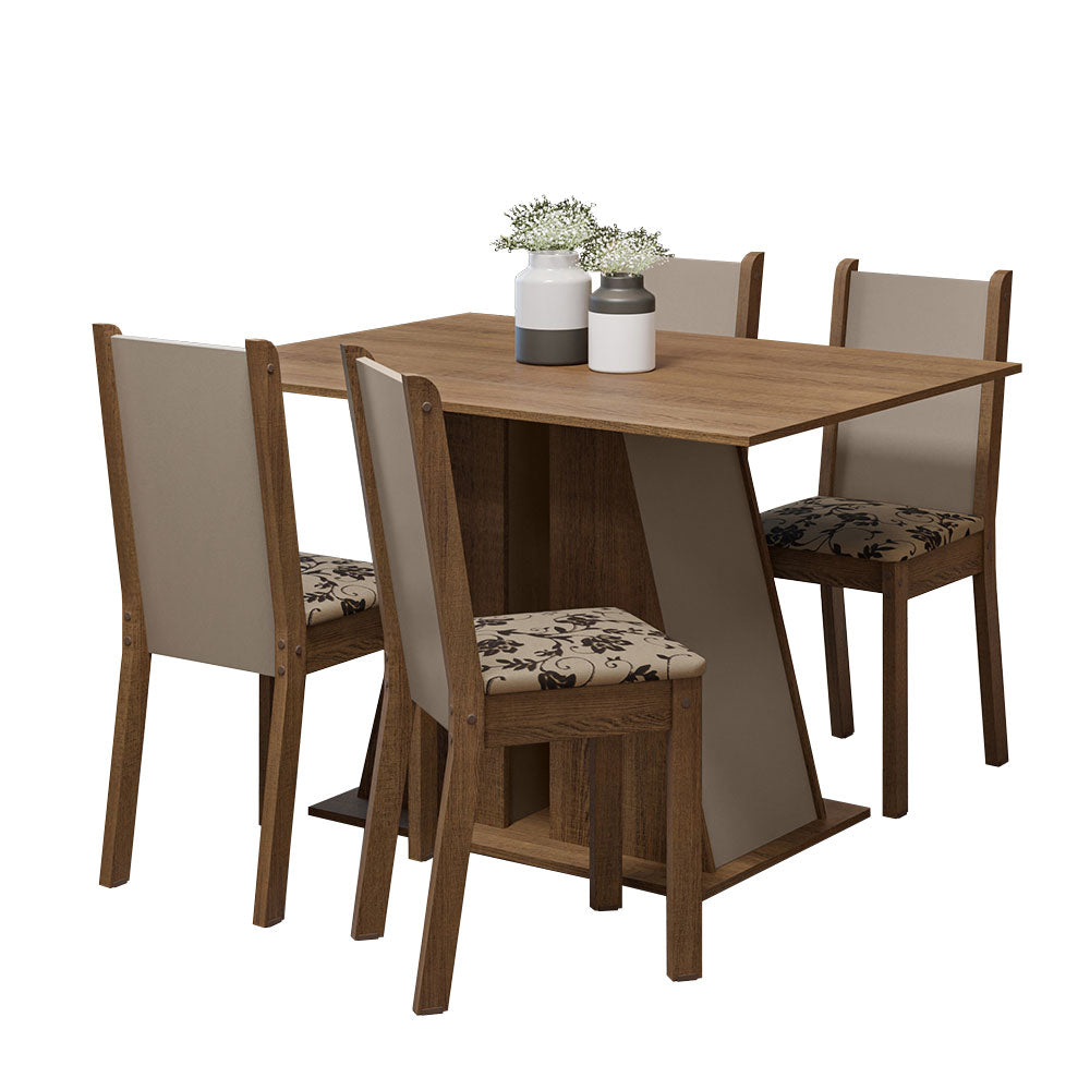 Conjunto Sala de Jantar Mesa Tampo de Madeira 4 Cadeiras Rustic/Crema/Bege Marrom Sophie Madesa