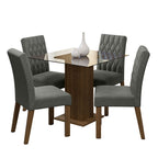 Conjunto Sala de Jantar Mesa Tampo de Vidro 4 Cadeiras Rustic/Silver Noemi Madesa