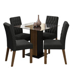 Conjunto Sala de Jantar Mesa Tampo de Vidro 4 Cadeiras Rustic/Preto/Oxford Noemi Madesa