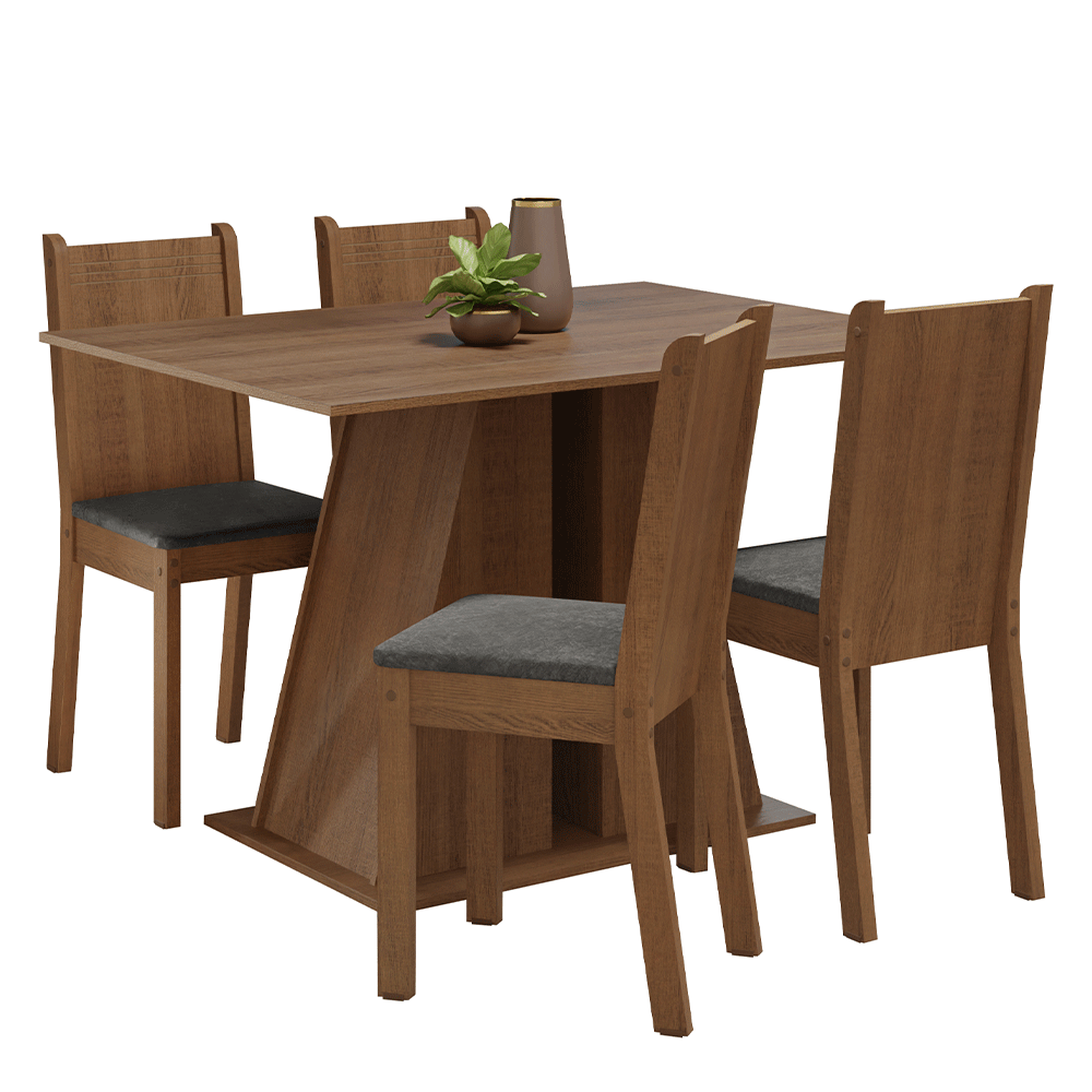 Conjunto Sala de Jantar Mesa Tampo de Madeira 4 Cadeiras Rustic/Silver Marilyn Madesa