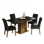 Conjunto Sala de Jantar Mesa Tampo de Vidro 4 Cadeiras Rustic/Preto/Oxford Marilia Madesa