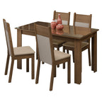 Conjunto Sala de Jantar Mesa Tampo de Vidro 4 Cadeiras Rustic/Crema/Bege Eloá Madesa