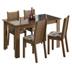 Conjunto Sala de Jantar Mesa Tampo de Vidro 4 Cadeiras Rustic/Hibiscos Kiara Madesa