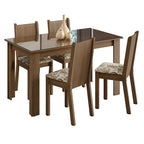 Conjunto Sala de Jantar Mesa Tampo de Vidro 4 Cadeiras Rustic/Lírio Bege Kiara Madesa