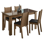 Conjunto Sala de Jantar Mesa Tampo de Vidro 4 Cadeiras Rustic/Sintético Preto Kiara Madesa