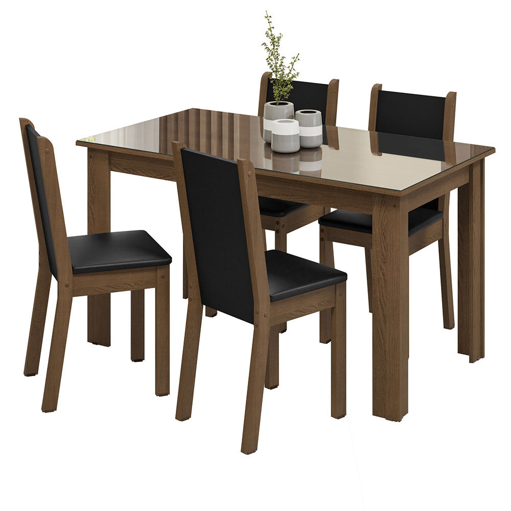 Conjunto Sala de Jantar Mesa Tampo de Vidro 4 Cadeiras Rustic/Preto Suzy Madesa