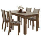 Conjunto Sala de Jantar Magnólia Mesa Tampo de Vidro 4 Cadeiras Rustic/Crema/Floral Hibiscos Madesa