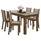 Conjunto Sala de Jantar Magnólia Mesa Tampo de Vidro 4 Cadeiras Rustic/Crema/Sintético Bege Madesa