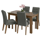 Conjunto Sala de Jantar Mesa Tampo de Vidro 4 Cadeiras Rustic/Silver Celina Madesa