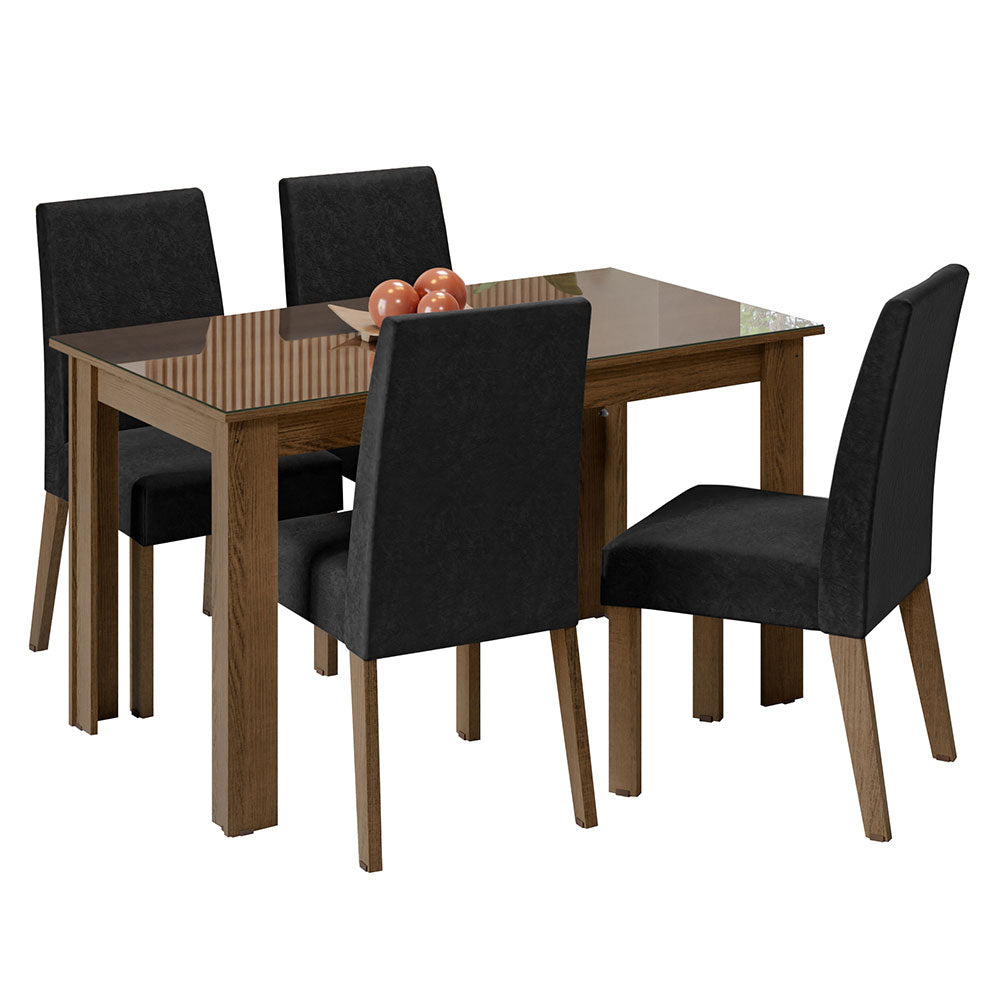 Conjunto Sala de Jantar Mesa Tampo de Vidro 4 Cadeiras Rustic/Oxford Antônia Madesa