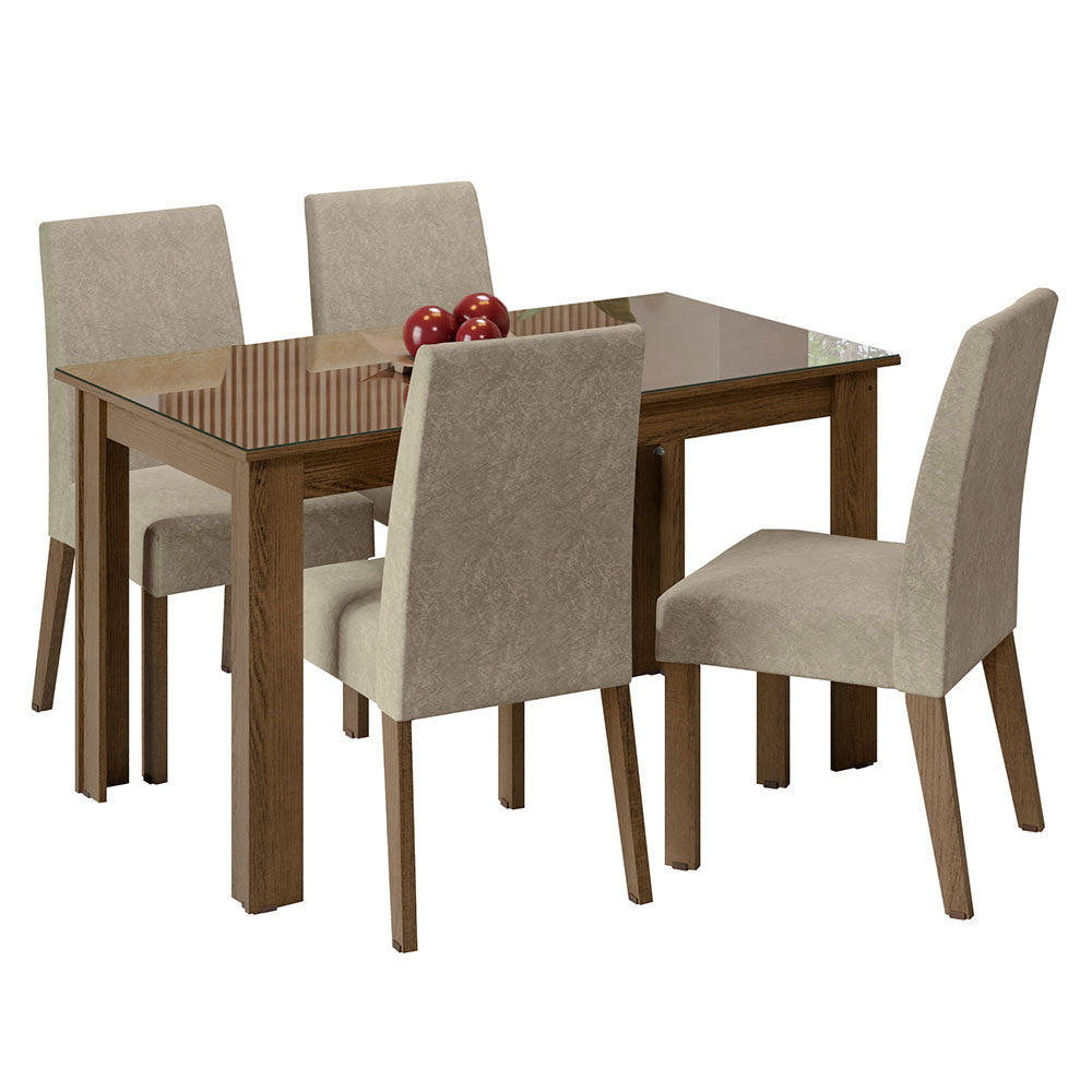 Conjunto Sala de Jantar Mesa Tampo de Vidro 4 Cadeiras Rustic/Imperial Antônia Madesa