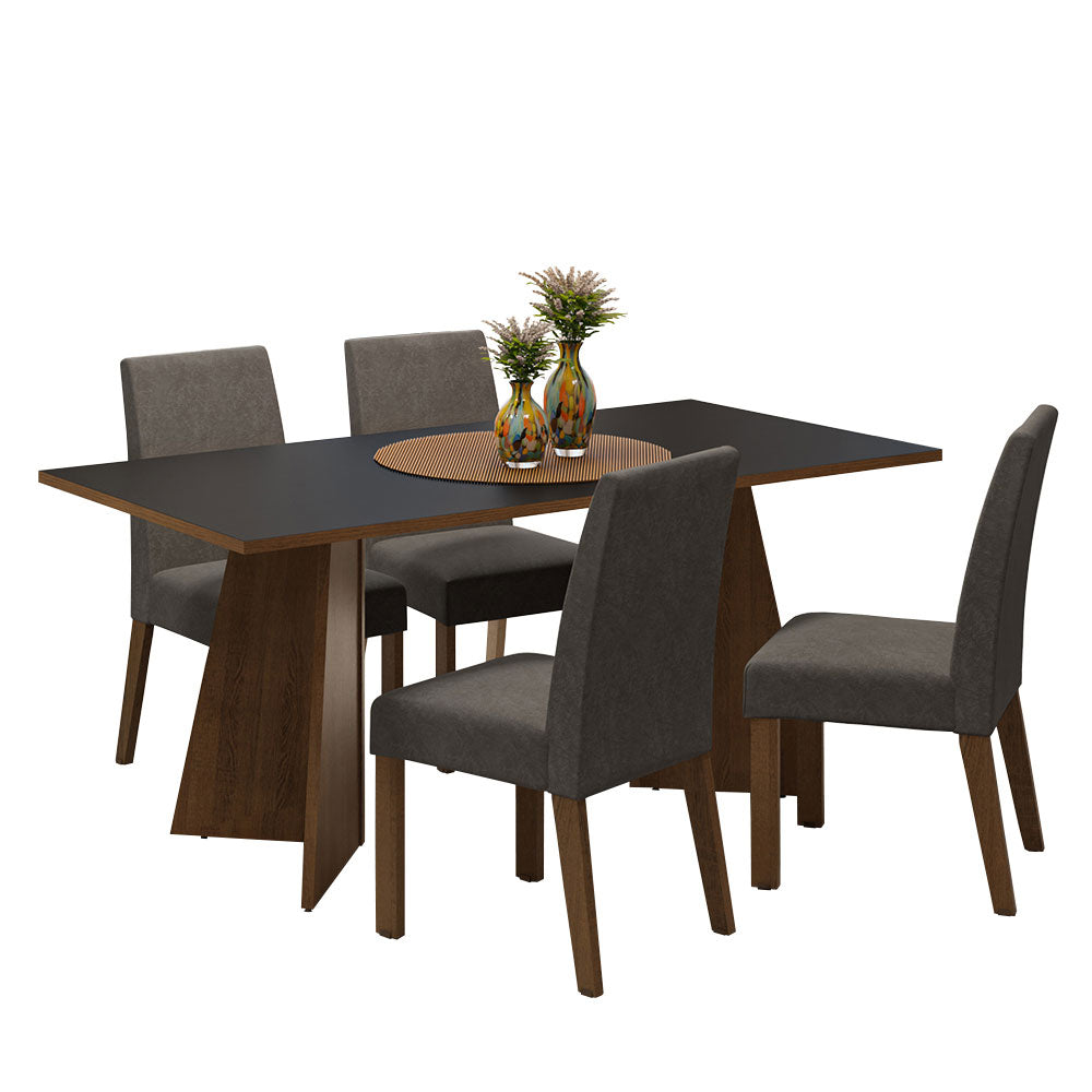 Conjunto Sala de Jantar Mesa Tampo de Madeira 4 Cadeiras Rustic/Preto/Silver April Madesa