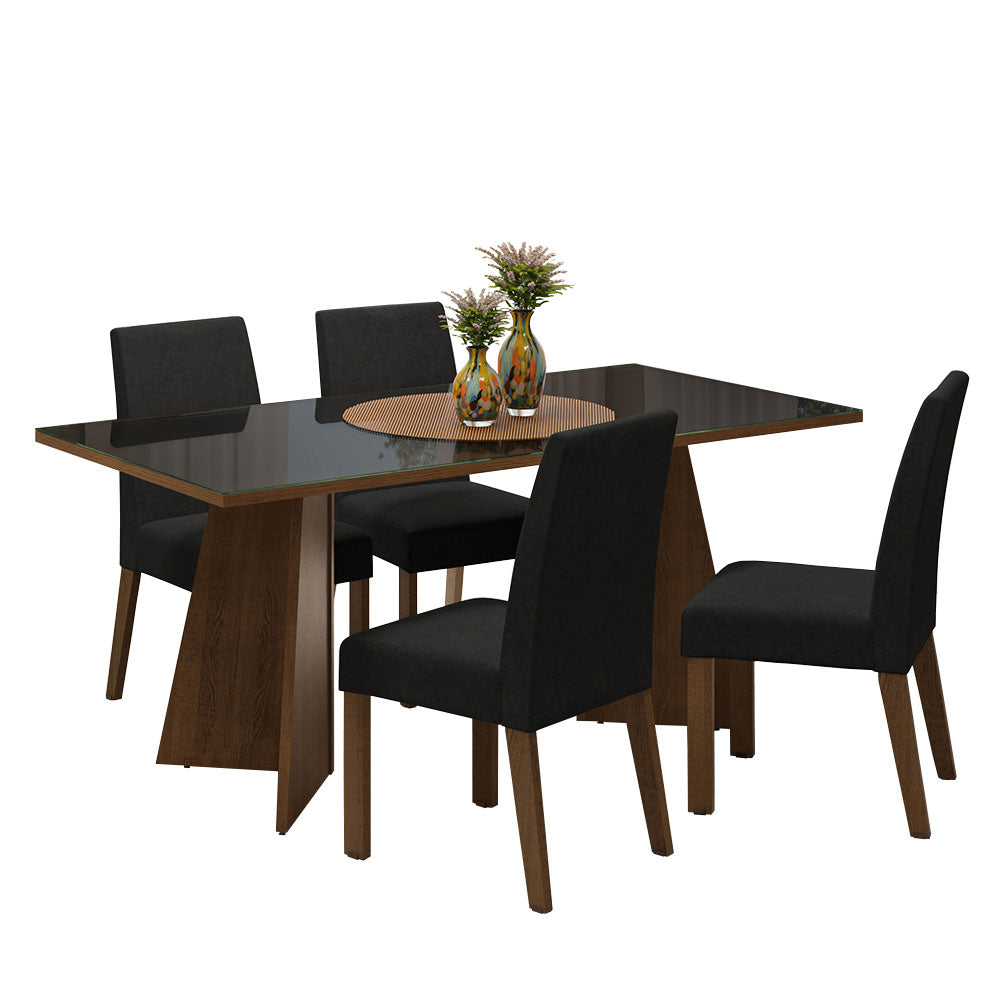 Conjunto Sala de Jantar Mesa Tampo de Vidro 4 Cadeiras Rustic/Preto/Oxford Taylor Madesa