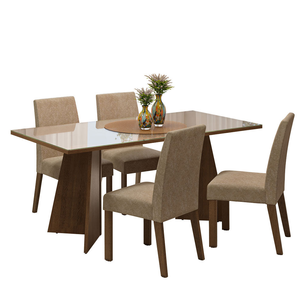 Conjunto Sala de Jantar Mesa Tampo de Vidro 4 Cadeiras Rustic/Crema/Imperial Taylor Madesa