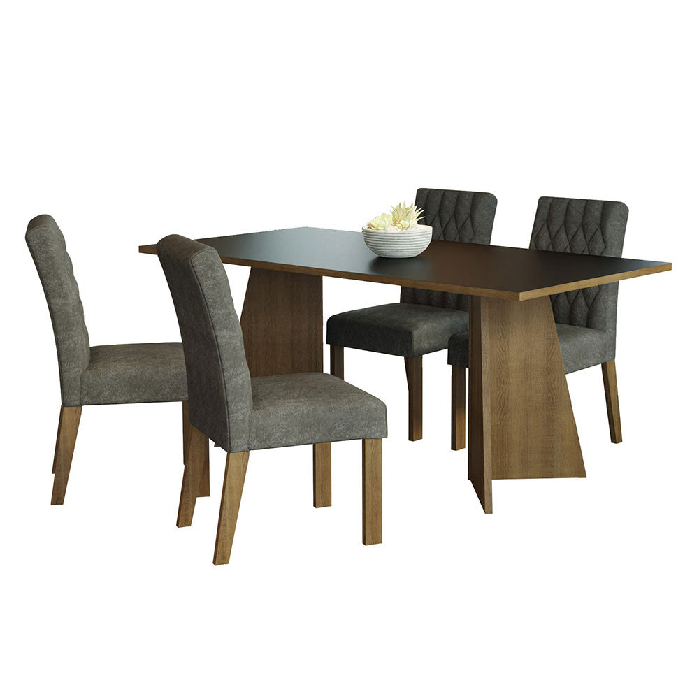 Conjunto Sala de Jantar Mesa Tampo de Madeira 4 Cadeiras Rustic/Preto/Silver Ruby Madesa