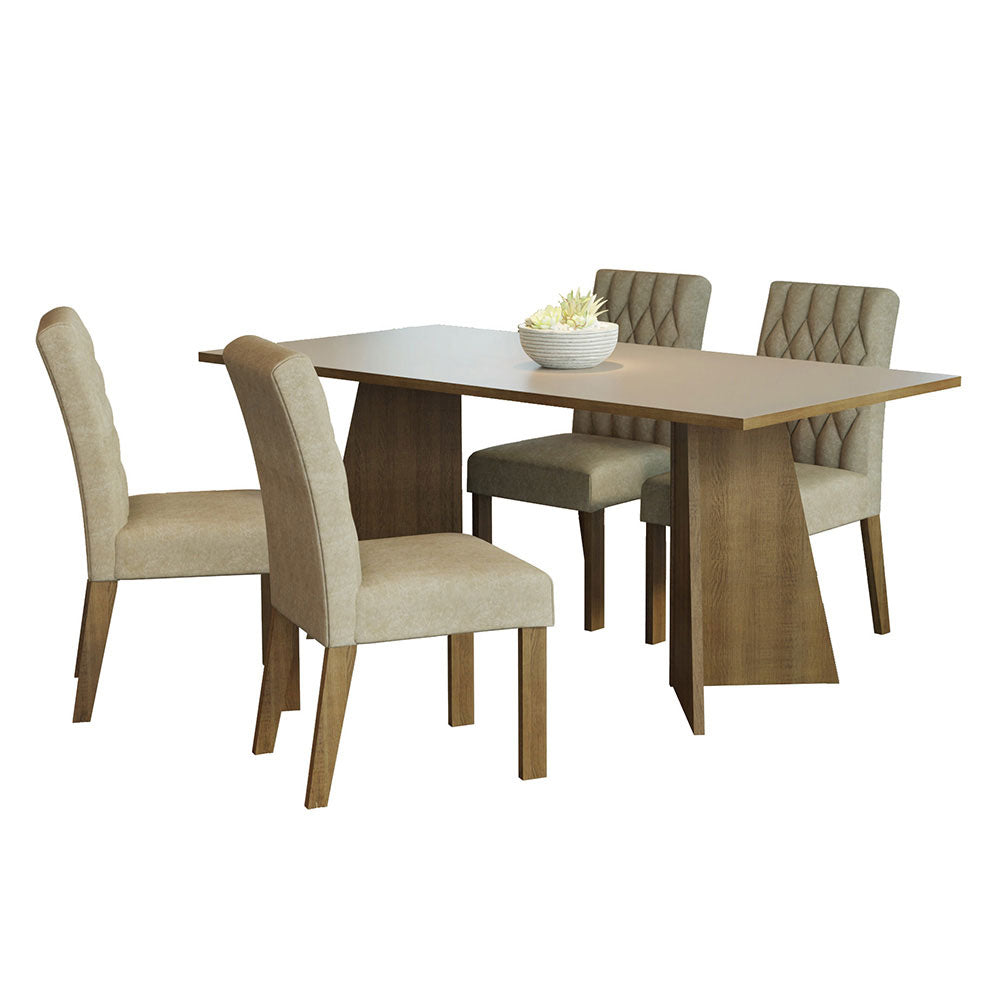 Conjunto Sala de Jantar Mesa Tampo de Madeira 4 Cadeiras Rustic/Crema/Imperial Ruby Madesa