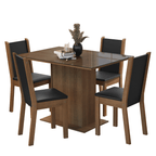 Conjunto Sala de Jantar Mesa Tampo de Vidro 4 Cadeiras Rustic/Preto Martina Madesa